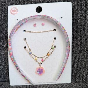 Wonder Nation Pastel Floral Headband & Layered Necklace Set  with earrings